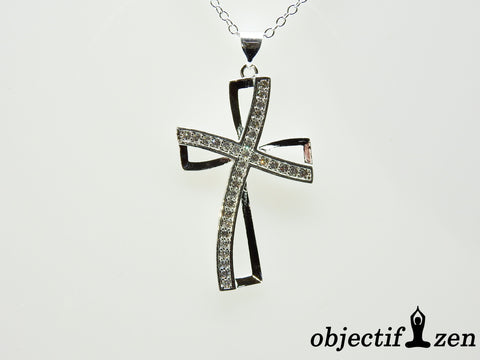 collier fantaisie croix strass argenté objectif-zen