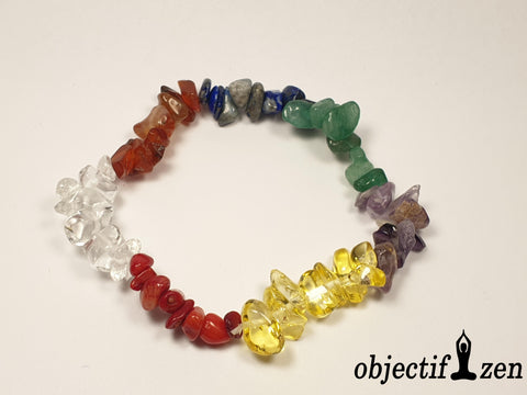 bracelet 7 chakras quartz blanc agate rouge lapis-lazuli aventurine amethyste citrine corail rouge objectif zen
