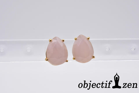 boucles d'oreilles gouttes à facettes quartz rose objectif-zen