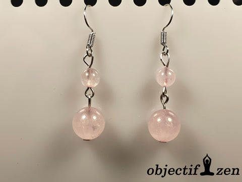 boucles d'oreilles quartz rose 2 perles objectif zen