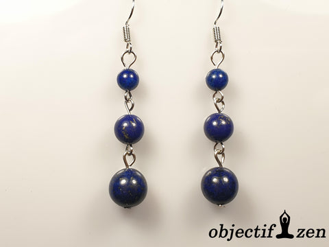 boucles d'oreilles lapis-lazuli 3 perles objectif zen