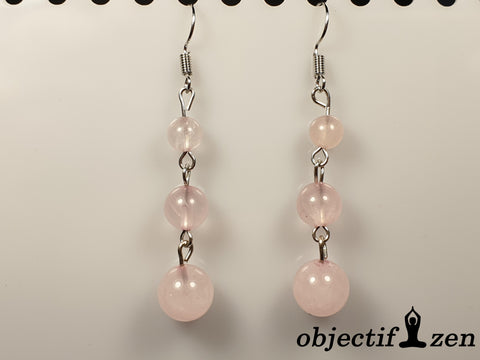boucles d'oreilles quartz rose 3 perles objectif zen