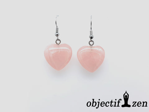 boucles d'oreilles cœurs quartz rose objectif-zen