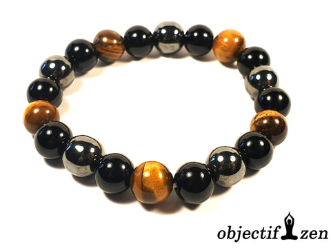 bracelet oeil de tigre hématite obsidienne 10 mm objectif zen