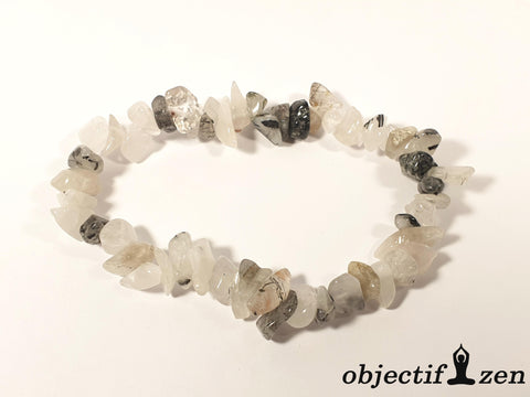 objectif-zen bracelet pierres irrégulières quartz blanc et tourmaline noire