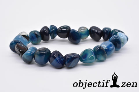 bracelet pierres roulées 10mm agate bleue objectif-zen