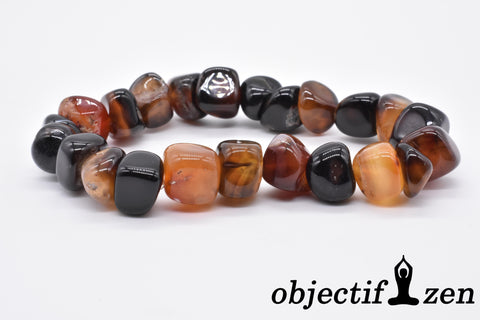 bracelet pierres roulées 10mm agate marron objectif-zen
