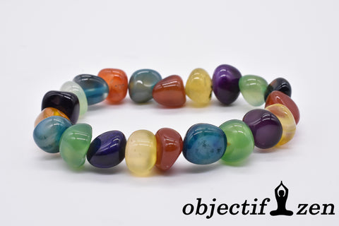 bracelet pierres roulées 10mm agate multicolore objectif-zen