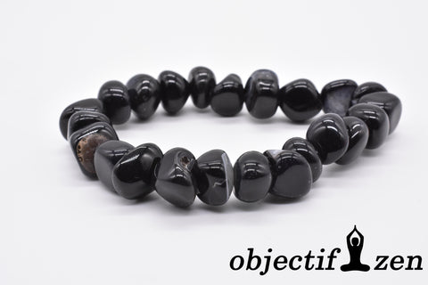 bracelet pierres roulées 10mm agate noire objectif-zen