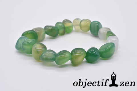 bracelet pierres roulées 10mm agate verte objectif-zen