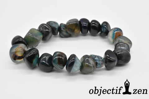 bracelet pierres roulées 10mm agate verte foncée objectif-zen