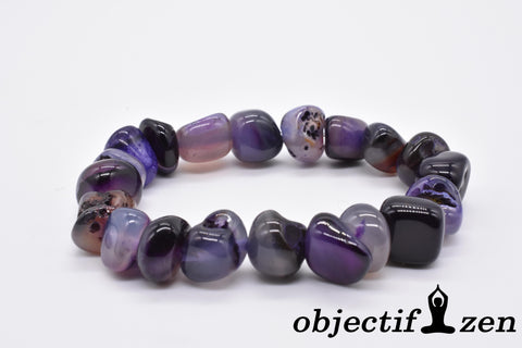 bracelet pierres roulées 10mm agate violette objectif-zen