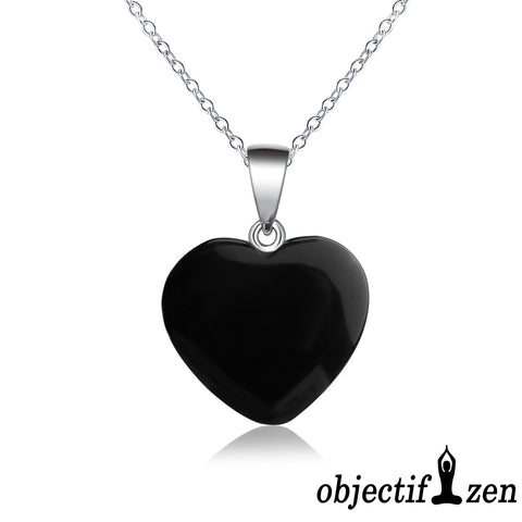 collier chaîne coeur en obsidienne