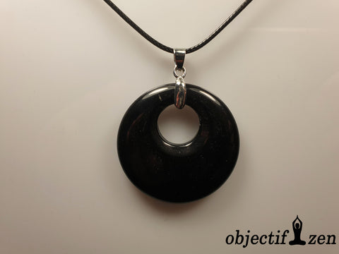 collier donut agate noire avec chaine ou cordon objectif zen