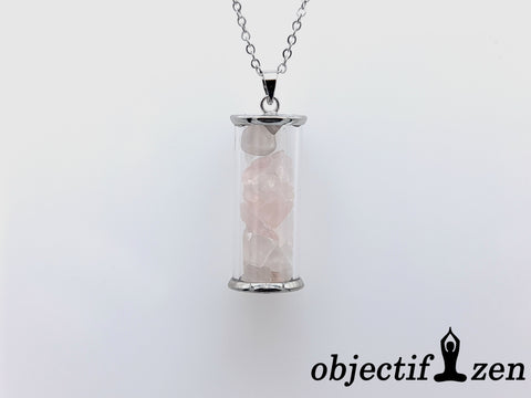 pendentif fiole quartz rose objectif-zen