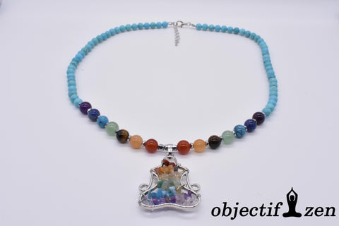 collier méditation howlite turquoise 7 chakras objectif-zen