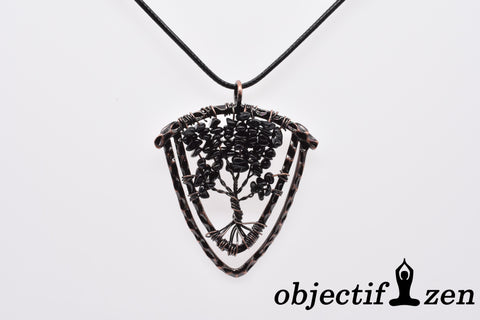 collier V arbre de vie agate noire objectif-zen