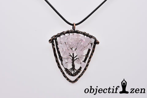 collier V arbre de vie quartz rose objectif-zen