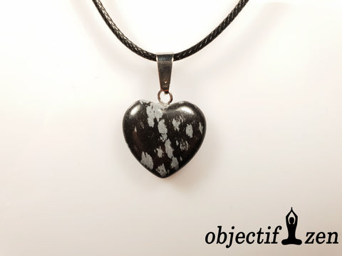pendentif coeur 2 cm en obsidienne flocon de neige