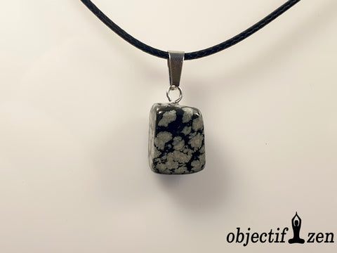 pendentif pierre roulée obsidienne flocon de neige objectif zen
