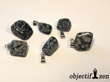 objectif zen pendentif pierre roulee obsidienne flocon de neige