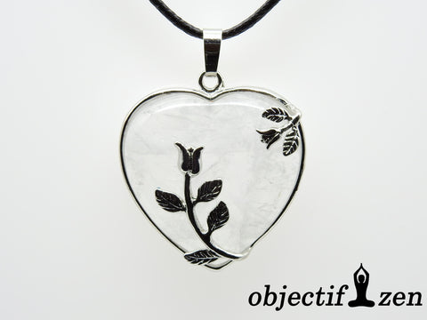 pendentif coeur fleurs quartz blanc objectif zen