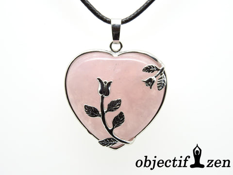 pendentif coeur fleurs quartz rose objectif zen