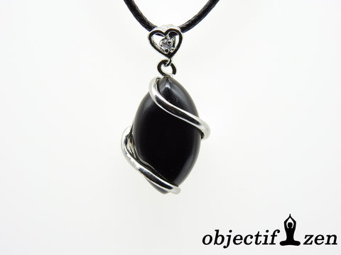 objectif-zen pendentif coeur strass agate noire