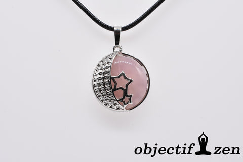 pendentif lune et étoiles quartz rose objectif-zen