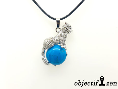 objectif-zen pendentif léopard howlite bleue