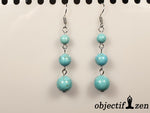 boucles d'oreilles howlite turquoise 3 perles objectif zen