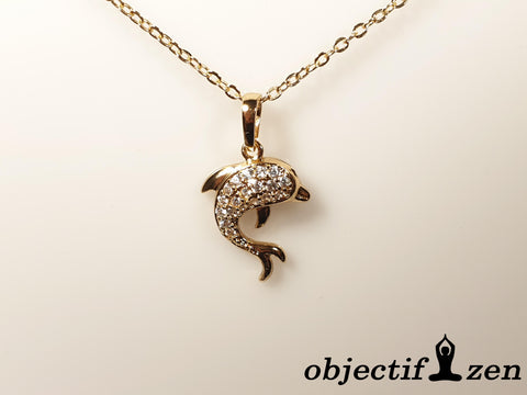 collier fantaisie dauphin doré strass objectif-zen