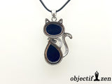 objectif zen pendentif chat pierre de sable bleu